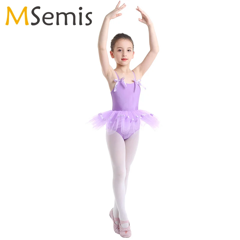 Kids Girls Gymnastics Leotard Ballet Tutu Dress ballerina Dress Kids Spaghetti Shoulder Straps with Bowties Ballet Dance costume