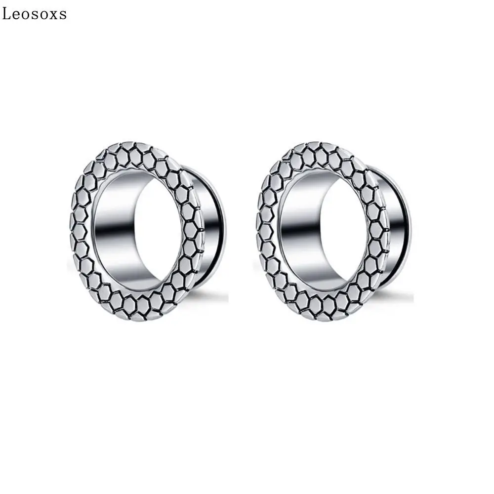 Leosoxs 2pcs Stainless Steel Ear Tunnels and Plugs Ear Piercings Screw Fit Expansion Ear Stretched Flesh Piercing Body Jewelry