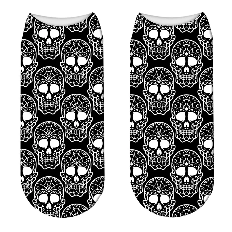 Calcetines tobilleros de algodón para mujer, medias cortas con estampado de dibujos animados, esqueleto, Calavera, Harajuku, Kawaii