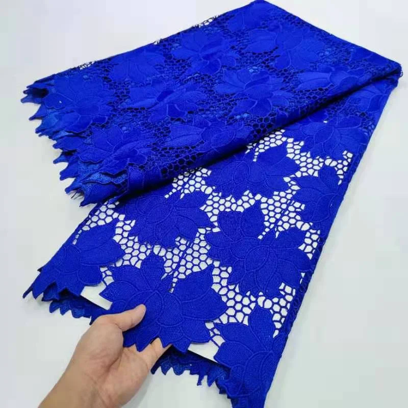 

2022 African Royal Blue Lace Fabric High Quality Nigerian French Milk Silk Lace Fabric 5 Yards For Wedding Dress Sew