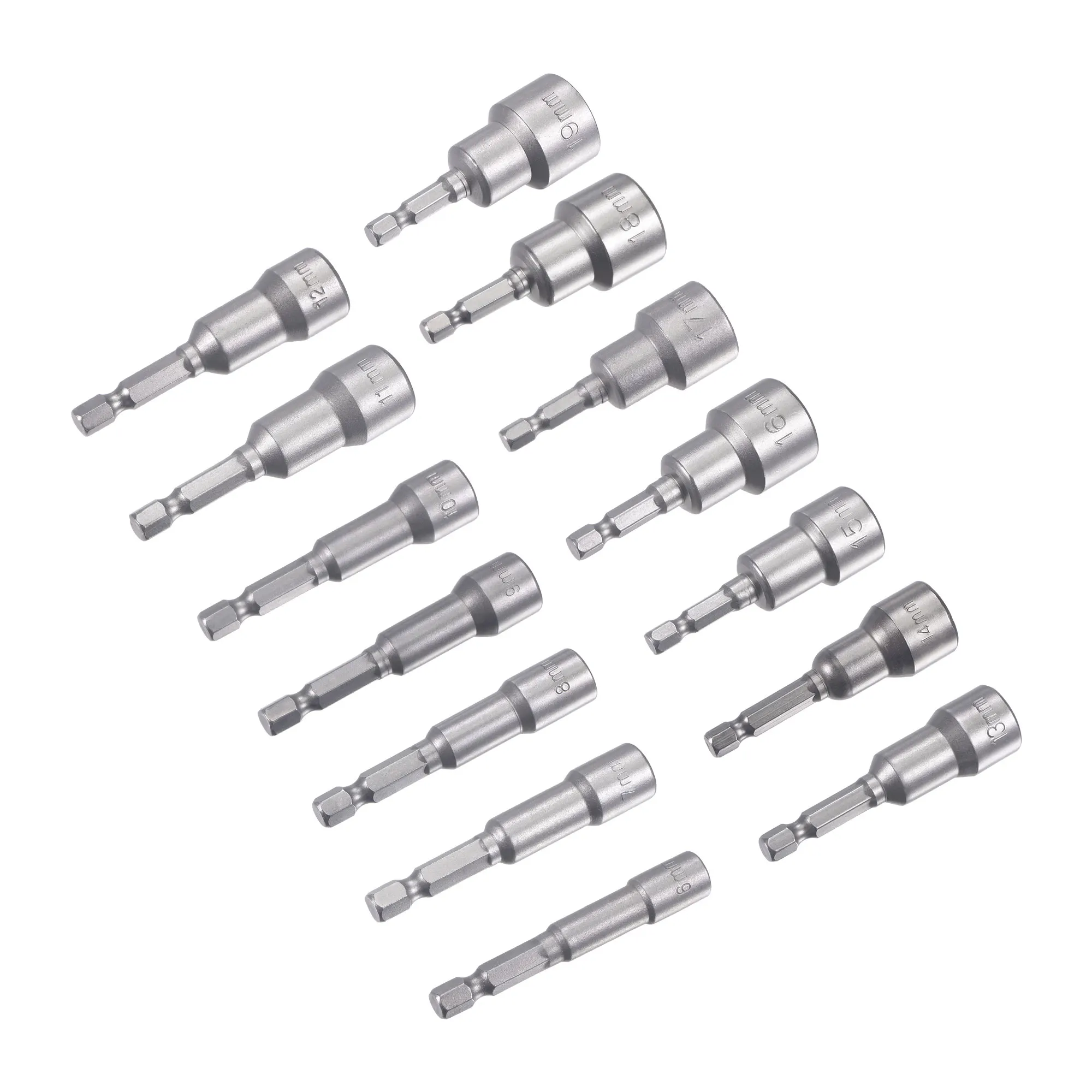 

Uxcell Quick-Change Nut Driver Bit Set, 1/4" Hex Shank 6mm - 19mm Magnetic Nut Setter Drill Bits, 2.5" Length, Metric