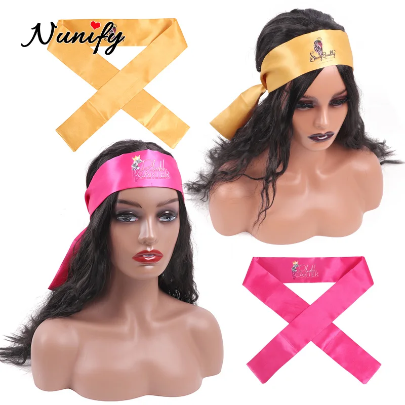 Nunify New Customize Logo Wig Band For Edges Fix Edge Wrap For Wigs Satin Hair Wrap Strip For Edges Silk Headband Belt 6*100Cm