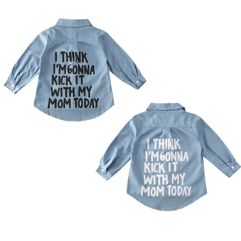 US Stock Toddler Kid Baby Girl Autumn Clothes Denim Long Sleeve Shirt Blouse Coat Shirt Jacket Letter Print 2-7Year