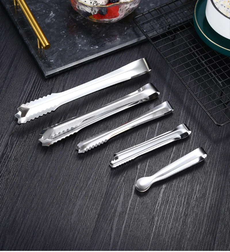 1Pcs Kitchen Tool Stainless Steel Tongs For Barbecue Party Bar BBQ Clip Bread Food Ice Clamp Ice Tong Cooking Accessories