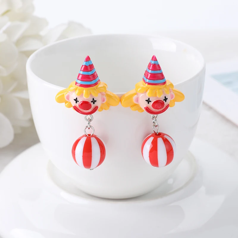 1Pair Cute Stud Earrings Circus Clown  With Watermelon Beads  Charms  Fashion Cartoon Jewelry