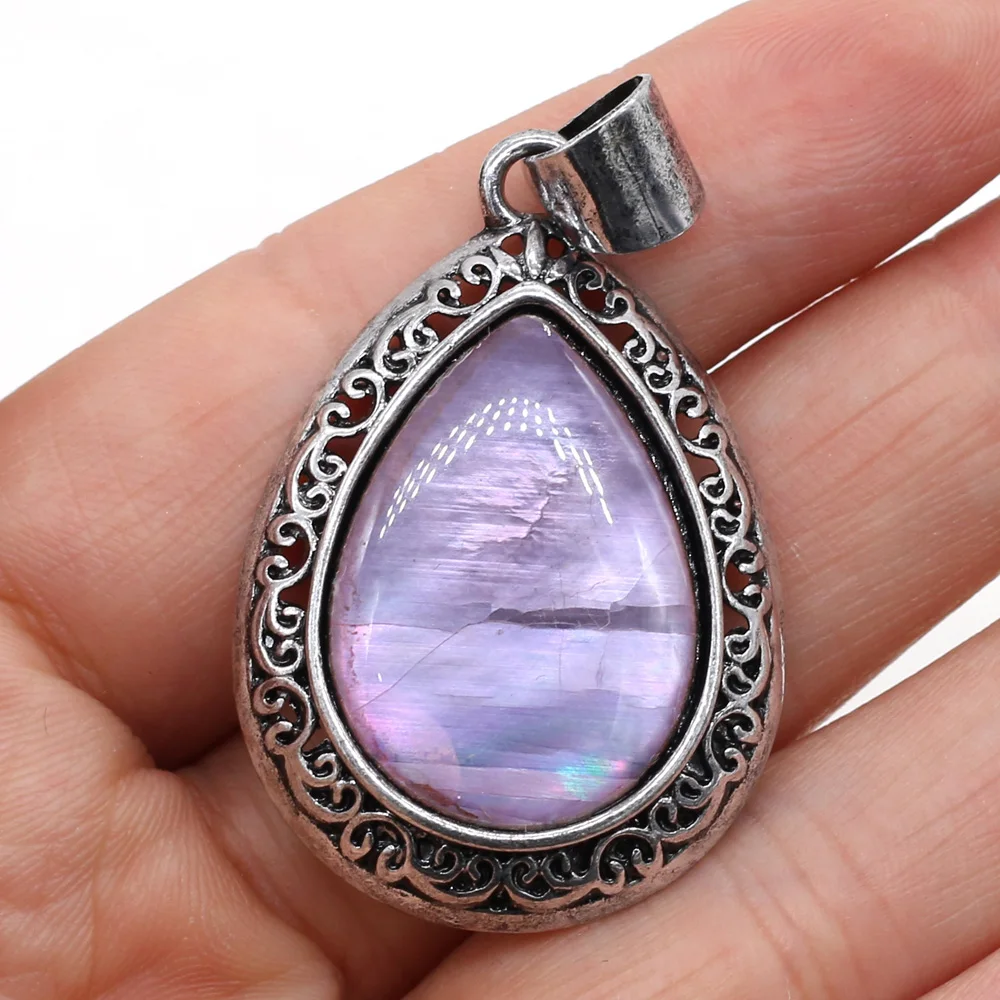 2024 New Natural Stone Abalone Shell Charms Drop Shape Lapis Lazuli Ethnic Pendant for Women Jewelry Making DIY Necklace Gift