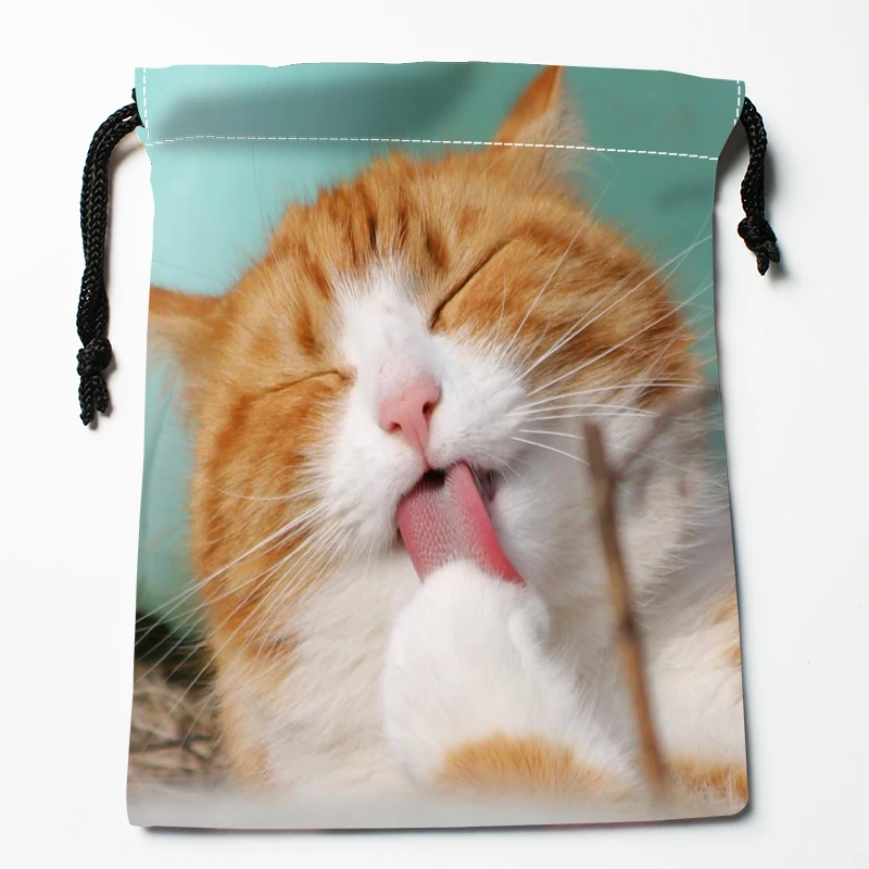 Custom Cat Animal Pet Drawstring Bags Bright Color Printed Gift Bag Travel Pouch Storage Clothes 18x22cm Satin Fabric New