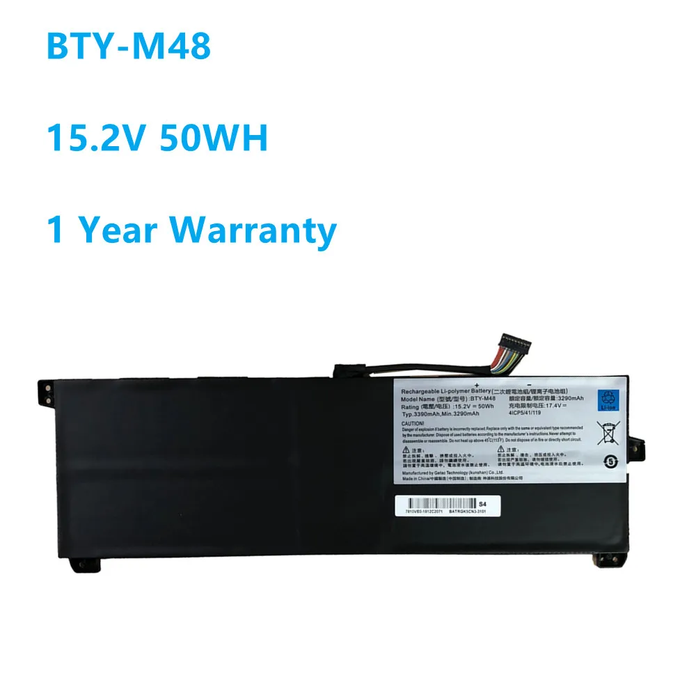 BTY-M48 Laptop Battery For MSI PS42 8RB 8RA 8RC For MECHREVO S1 S1-C1 4ICP5/41/119 BTY-M48 15.2V 50WH/3390mAh