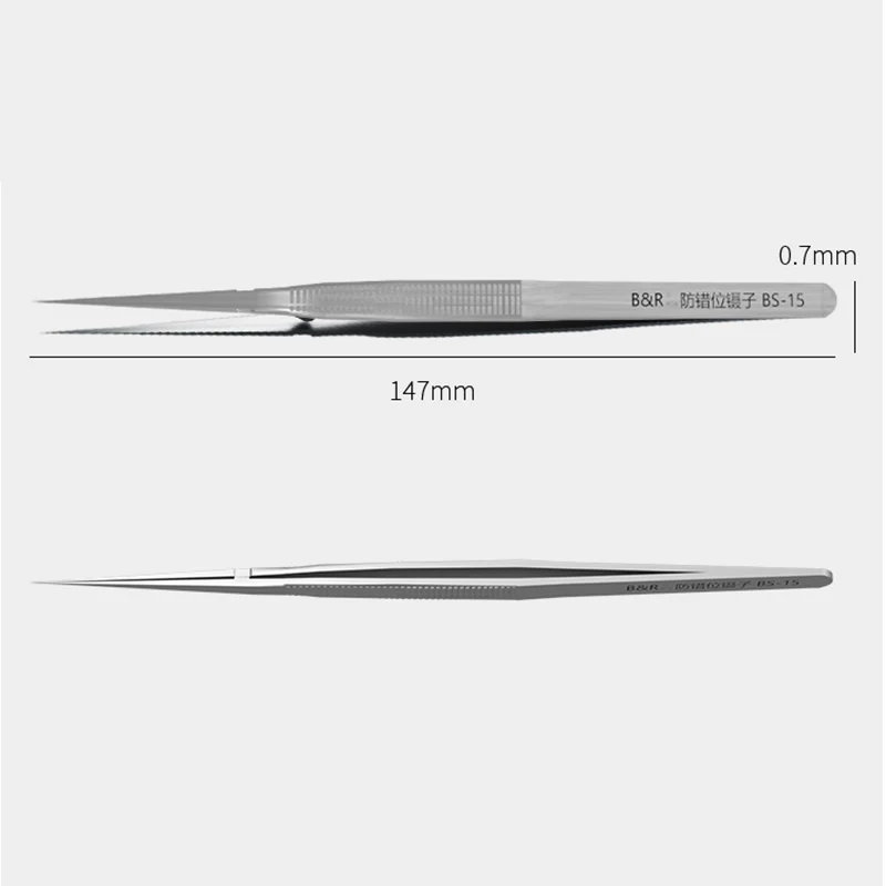 Pinzas de precisión de acero inoxidable para reparación de teléfonos, micropinzas Ultra puntiagudas de 147mm, antidesajuste, Chip IC