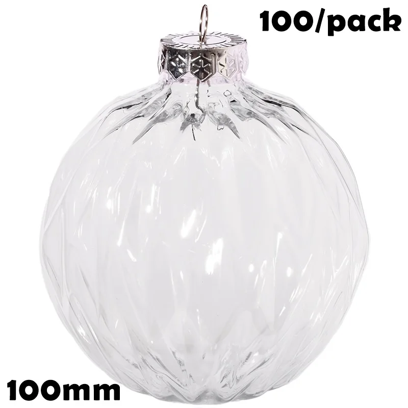 

100 Pieces x DIY Paintable/Shatterproof Christmas Decoration Ornament, 100mm Plastic Stripe Bauble Sphere Ball