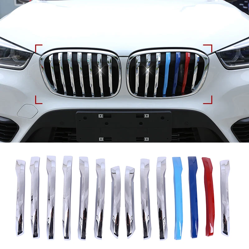 

14pcs Car-styling Head Front Grill Cover Decoration Strips Cover Trim ABS Chrome For BMW X1 F48 2016-2019 Car Exterior Accessory