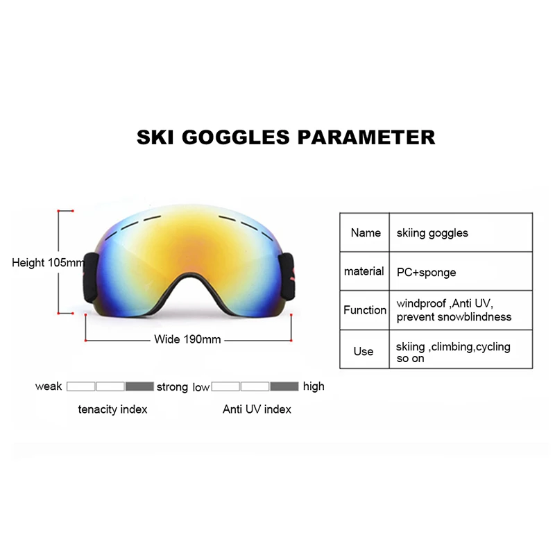 Outdoor UV400 Protection Ski Eyewear Snow Snowboard Goggles Ski Goggles Anti-fog Big Ski Mask Glasses Sport Climbing Glasses