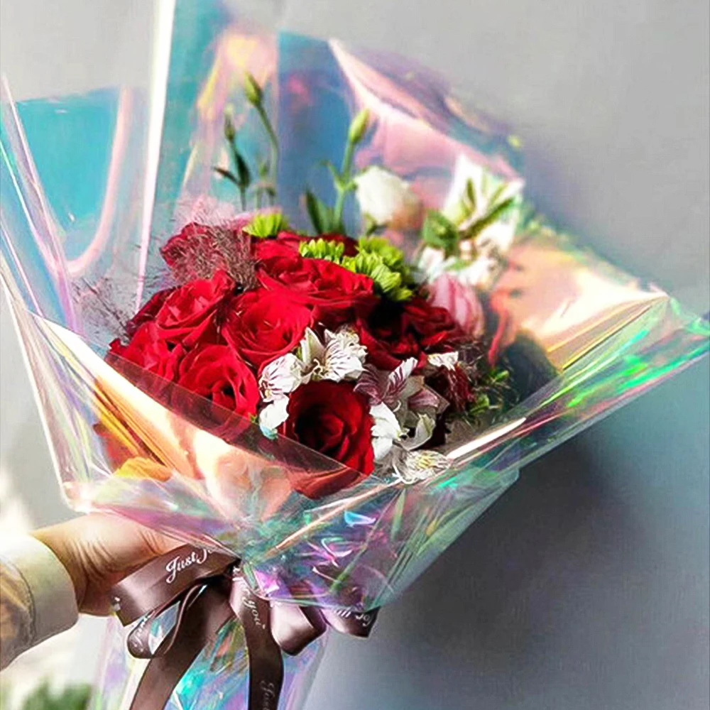 10m Iridescent Flower Bouquet Wrapping Cellophane Rainbow Film Valentines Day Gift Packaging Birthday Wedding Party Decorations