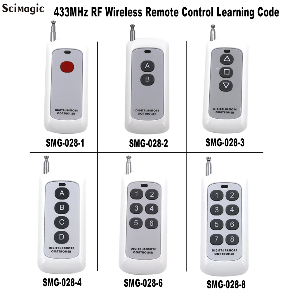 433MHz Universal Remote Control 1527 Learning Code 1 2 3 4 6 8 Button Wide Rage Transmitter For Garage Door Light Opener