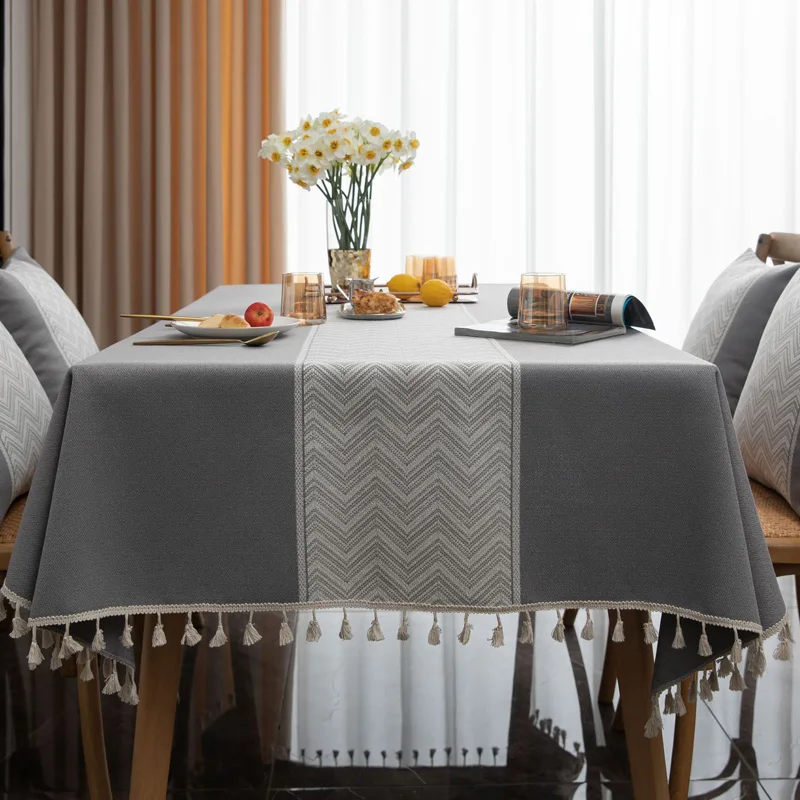 

Modern Simple Water Wave Jacquard Tablecloth American Style Table Dust Cover Dining Room Rectangular Tassel Table Cloth Desk Mat