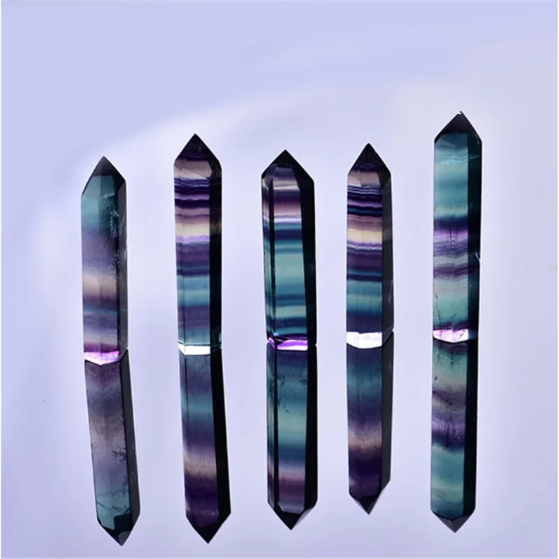 Natural Crystal Rainbow Fluorite Point Healing Stone, Hexagonal Towers, Obelisk Wand Treatment Stone, DIY Energy Ore, 4-9cm