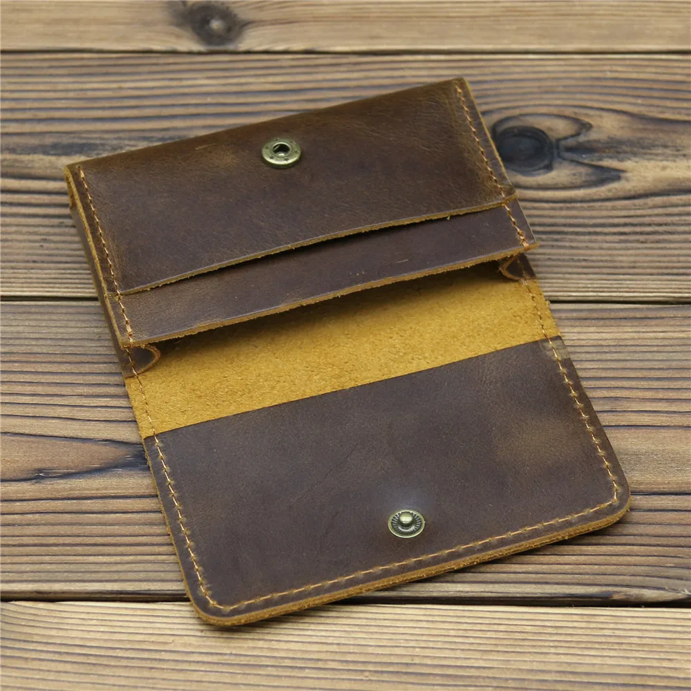 Tarjetero Vintage de cuero genuino para hombre, billetera pequeña, bolsa de dinero, funda para tarjeta de identificación, Mini monedero para hombre