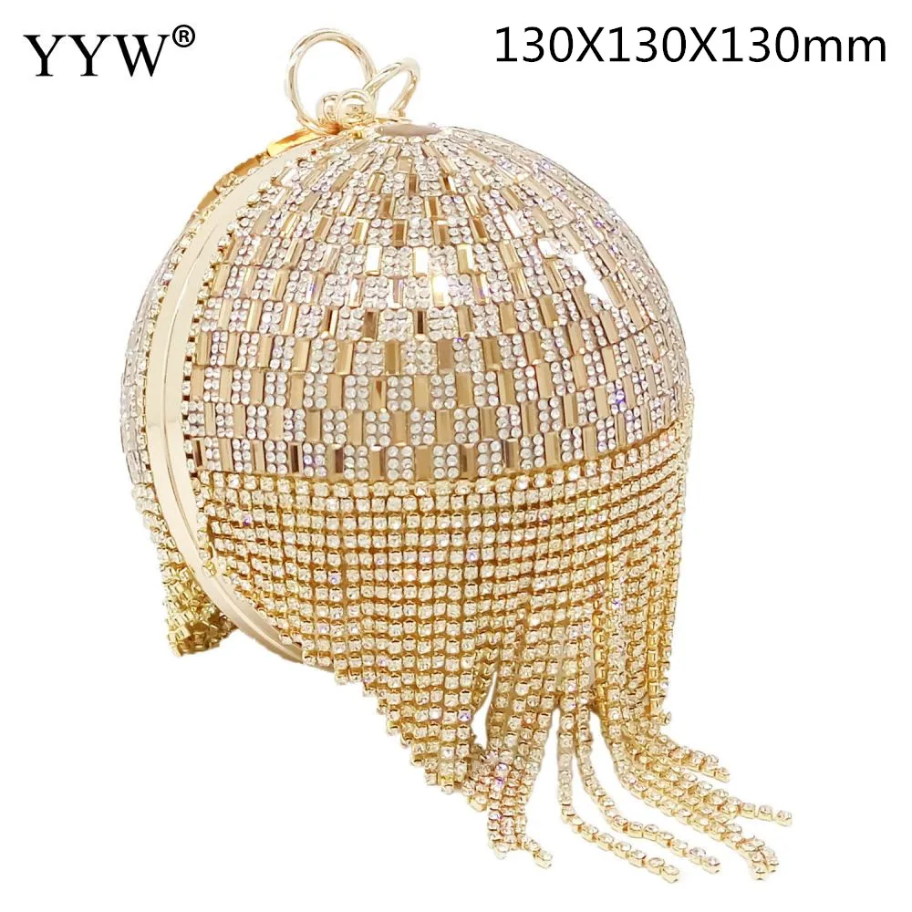 Yyw bolsa feminina brilhante strass redonda para tarde bolsa de mão elegante bolsas de mão festa de casamento bolsa de mão de cristal dourada