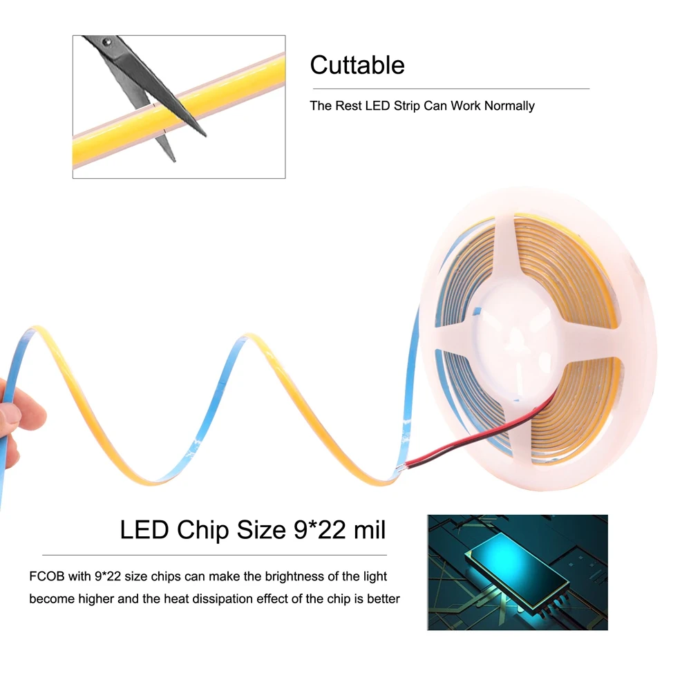 5MM miękki pasek COB LED oświetlenie 384 leds/m elastyczna listwa świetlna Led wysokiej gęstości RA90 3000K 4000K 6000K DC12V/24V