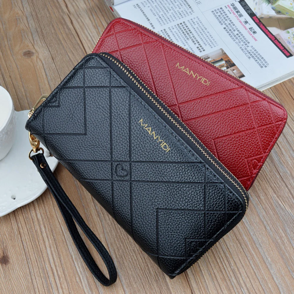 

2022 new Women Fashion PU Leather Wallet Double Zip Large Capacity Purse Card Long Phone Holder Case Clutch Bag