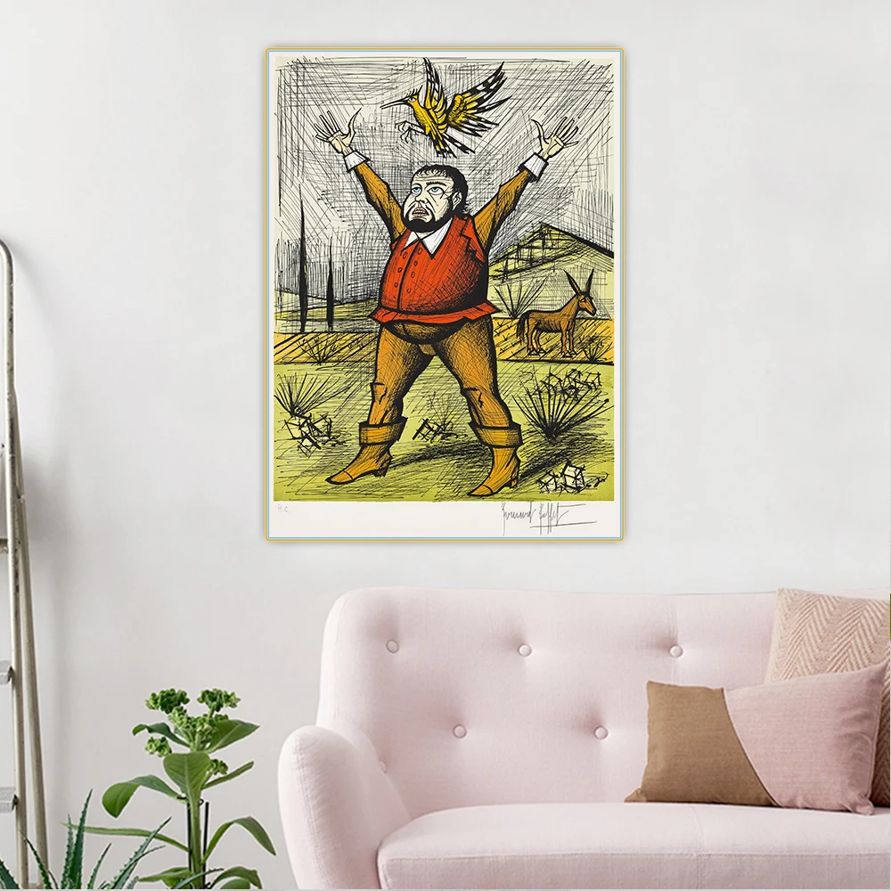 Bernard Buffet《Sancho Panca and the Hoopoe, 1989》Canvas Art Oil Painting Picture Wall Hanging Decor Home Living Room Decoration