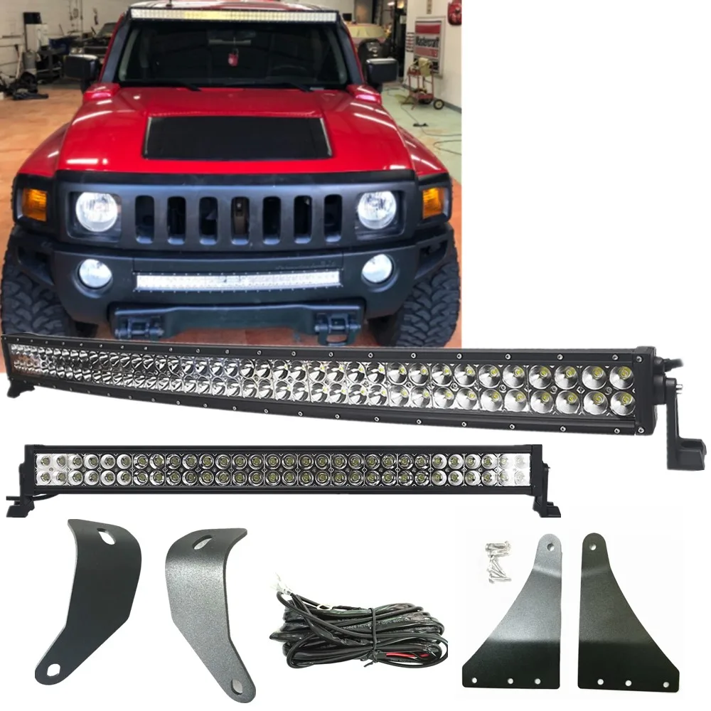 For 2006-2010 Hummer H3 Car Roof Curved 50Inch 288W Led Work Light Bar With Front Bumper 30Inch Led Bar Light + Mounting Bracket