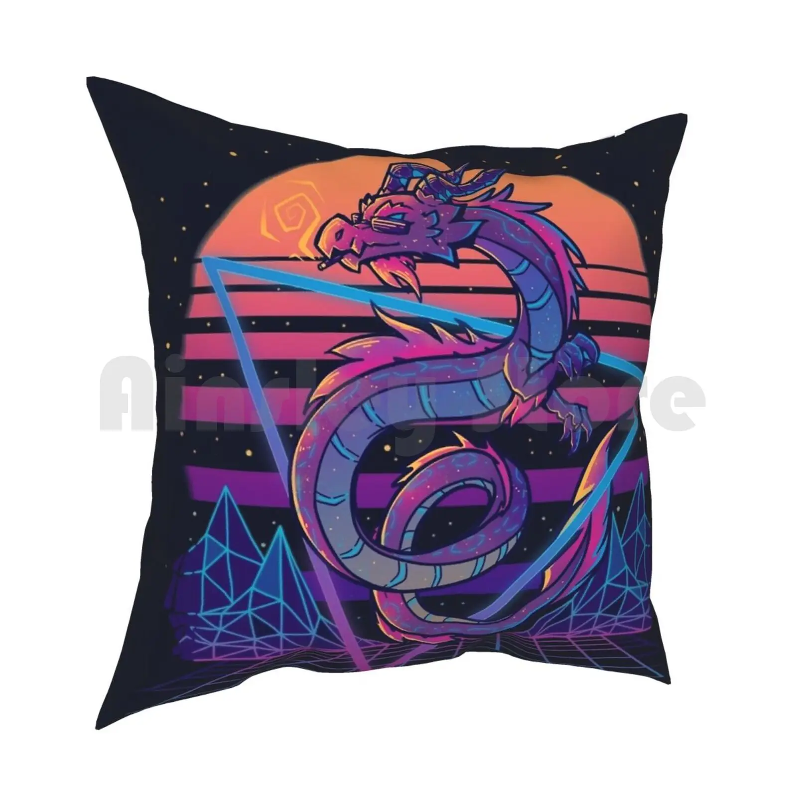 Retrowave Dragon Aesthetic Pillow Case Printed Home Soft DIY Pillow cover Awesome Retrowave Retro Aesthetic Outrun