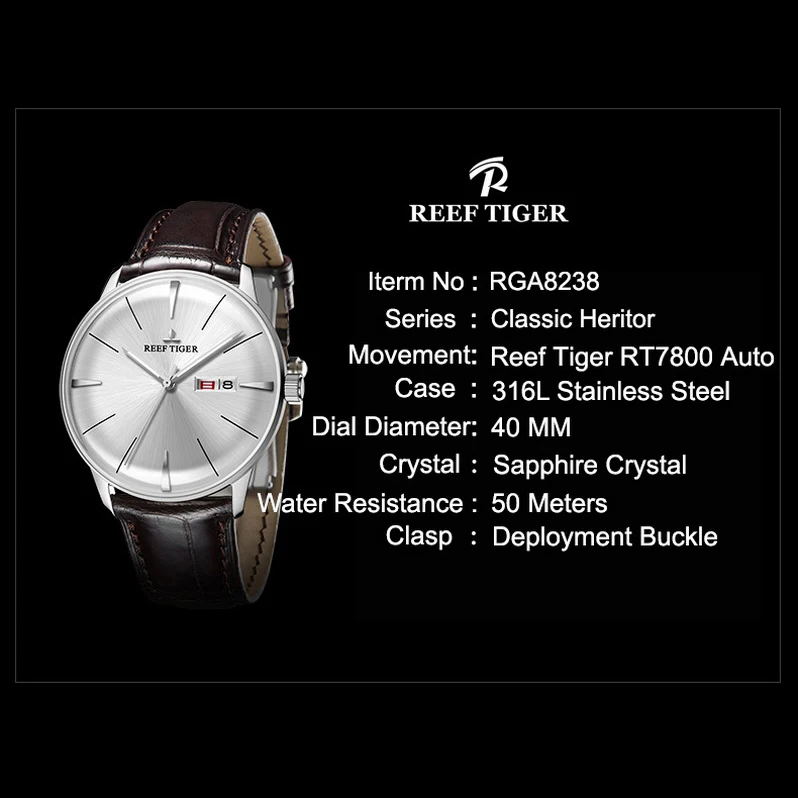 Reef Tiger Luxury Men Watch,Mens Automatic Watches Self Wind Mechanical Wristwatch Switzerland Waterproof Sapphire Leather Strap