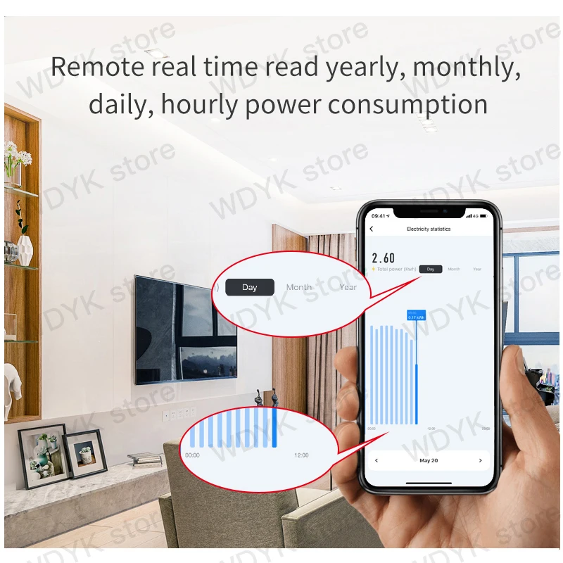 1P100A Single phase Din rail WIFI Smart Energy Meter Power Consumption kWh Meter wattmeter voice control Alexa google assistant