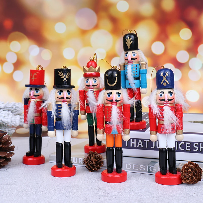 12cm Miniatures Nutcracker Puppet Christmas Ornaments Desktop Decoration Cartoons Drawing Walnuts Soldiers Band Dolls Nutcracker