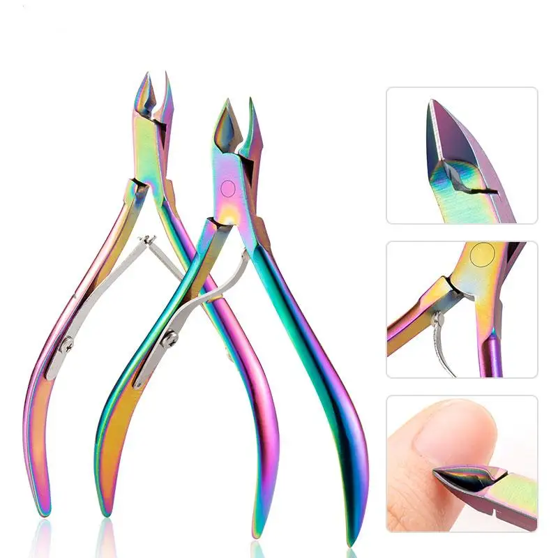 Stainless Steel Rainbow Nail Art Nippers Dead Skin Remover Cuticle Scissors Manicure Clipper Trimmer Finger Pedicure Plier Tools