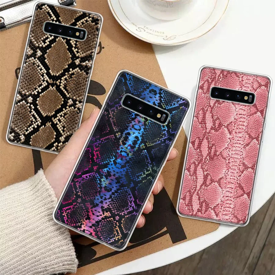 Custodia per telefono con chiamata in silicone da disegno con stampa in pelle di serpente rosa per Samsung Galaxy S23 S24 Ultra S21 S20 FE S22 S10 Plus S10E S9 S8 +