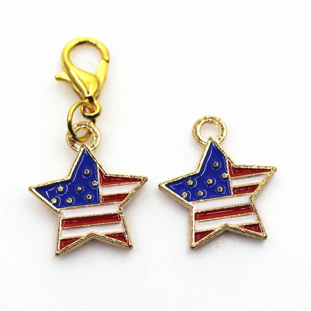 

Hot selling 20pcs/lot gold American Flag charm dangle charms lobster clasp charms for bracelets hanging charms diy jewelry