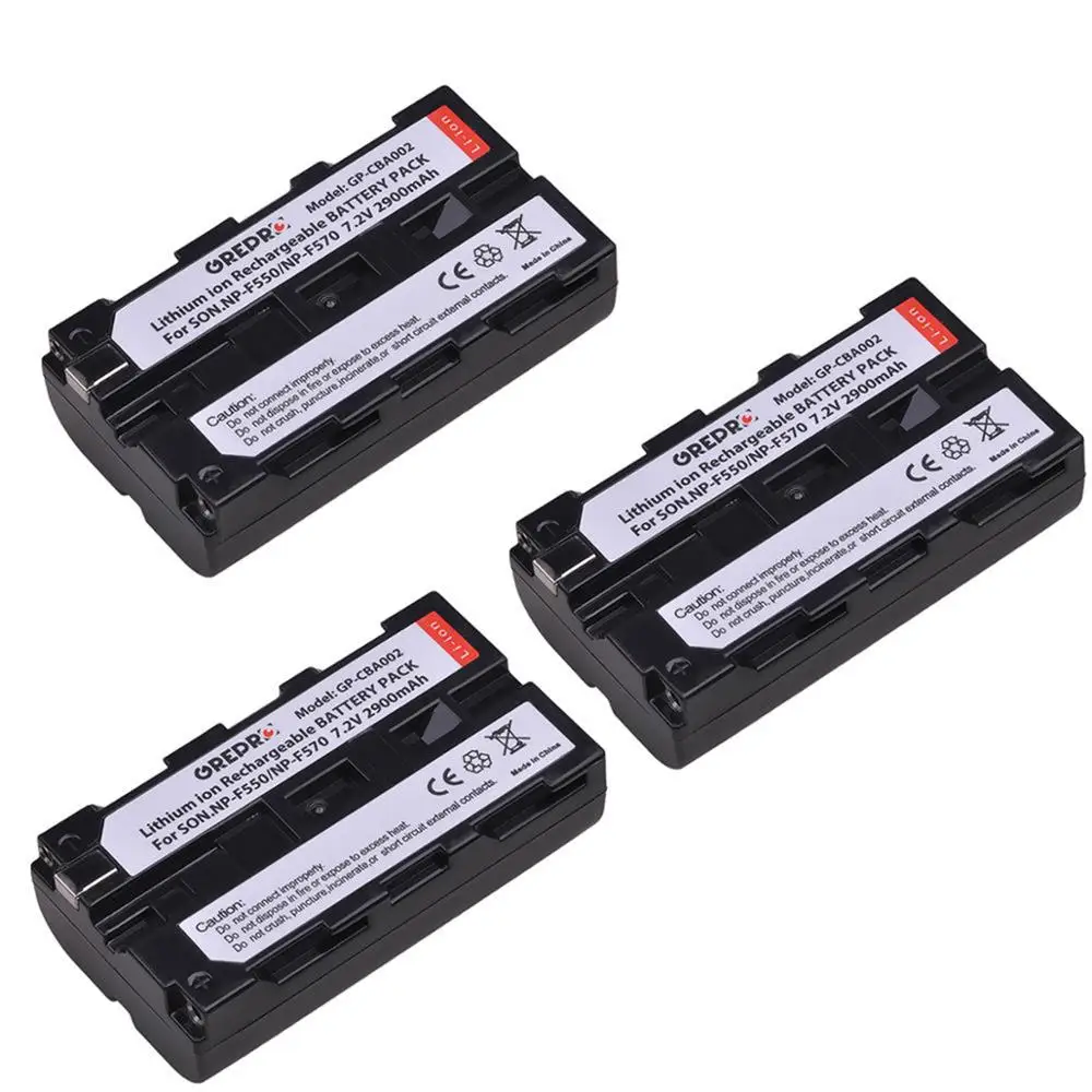 

3pcs 2900mAh NP-F550 NP-F570 Battery for Sony NP F550 F570 F770 F530 F750 F730 F950 F960 F970 F975, CCD SC55 TRV81 TRV210 FD81