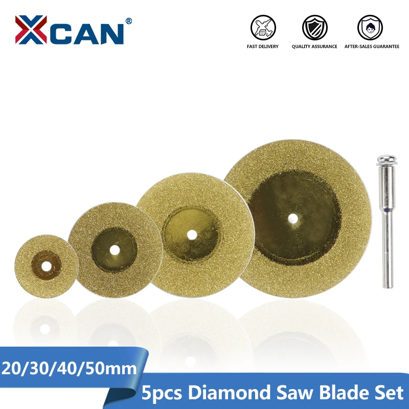 XCAN 1Set Mini Diamond Cutting Disc 20/30/40/50mm with Shank 3mm Mandrel Titanium Coated Circular Saw Blade