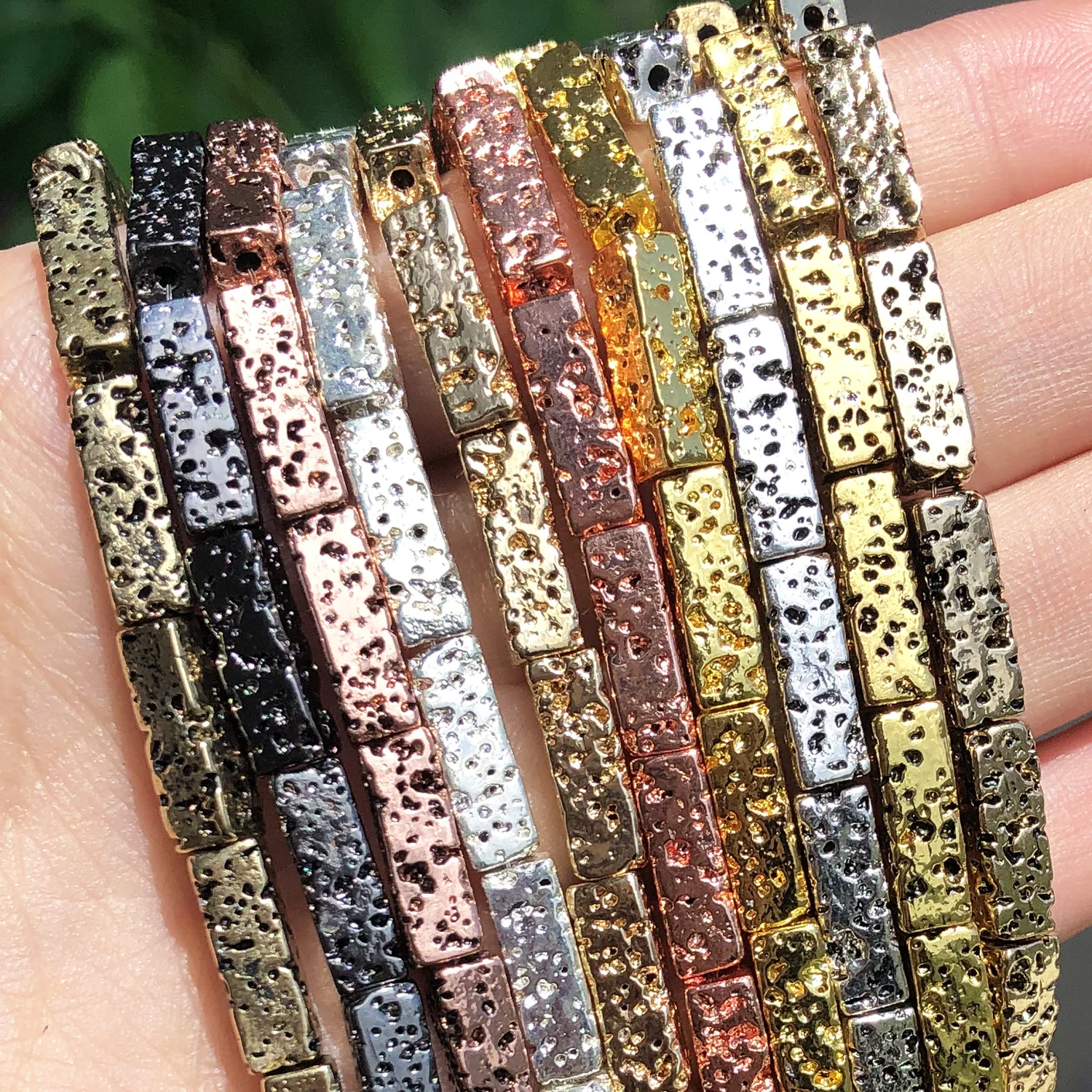 

Natural Volcanic Lava Stone Black Rose Gold Plated Rectangle Hematite Loose Beads For Jewelry Making DIY Bracelet 15''Inches