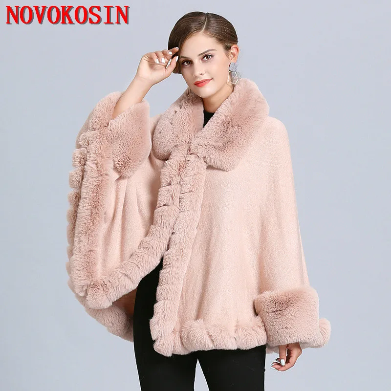 5 Colors Faux Fox Fur Cappa Dolman Sleeves Loose Poncho Coat Winter Warm Turn-down Neck Cloak Women Hairy Cardigan Overcoat