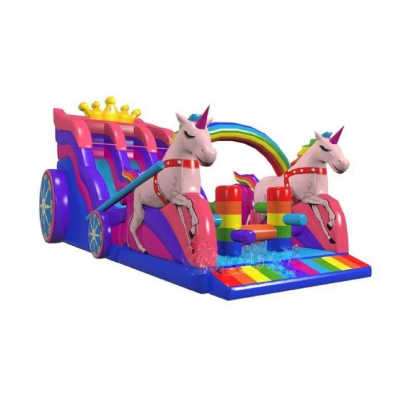 Unicorn Carriage Inflatable Slide Outdoor Cartoon Design Inflatable Bounce Slide Factory Made For Kids Fun Play