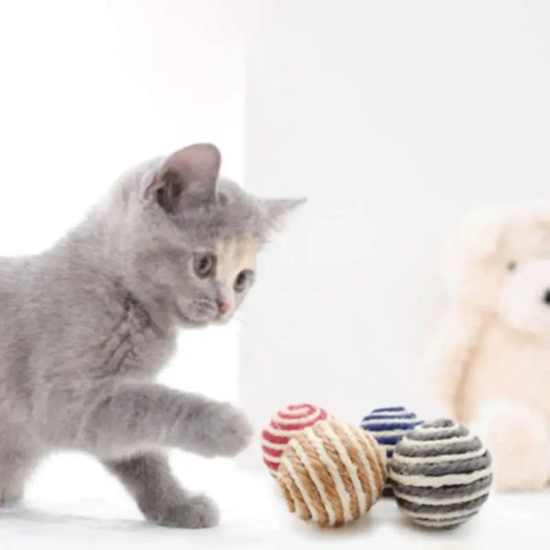 Cat Toys Colorful Sisal Interactive Ball Cat Toy Cat Training Catcher Cat Accessories Random Color Scratch Ball Pet Supplies