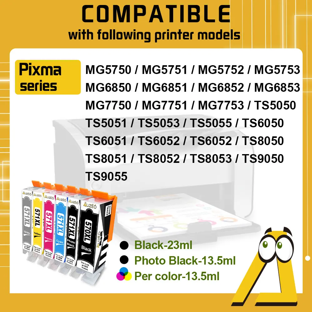 Cartucho de tinta 570 571 XL para impressora Canon 570XL PGI570 CLI571 compatível Pixma MG5752 6850 7752 5750 TS5052 6053 5055 9050