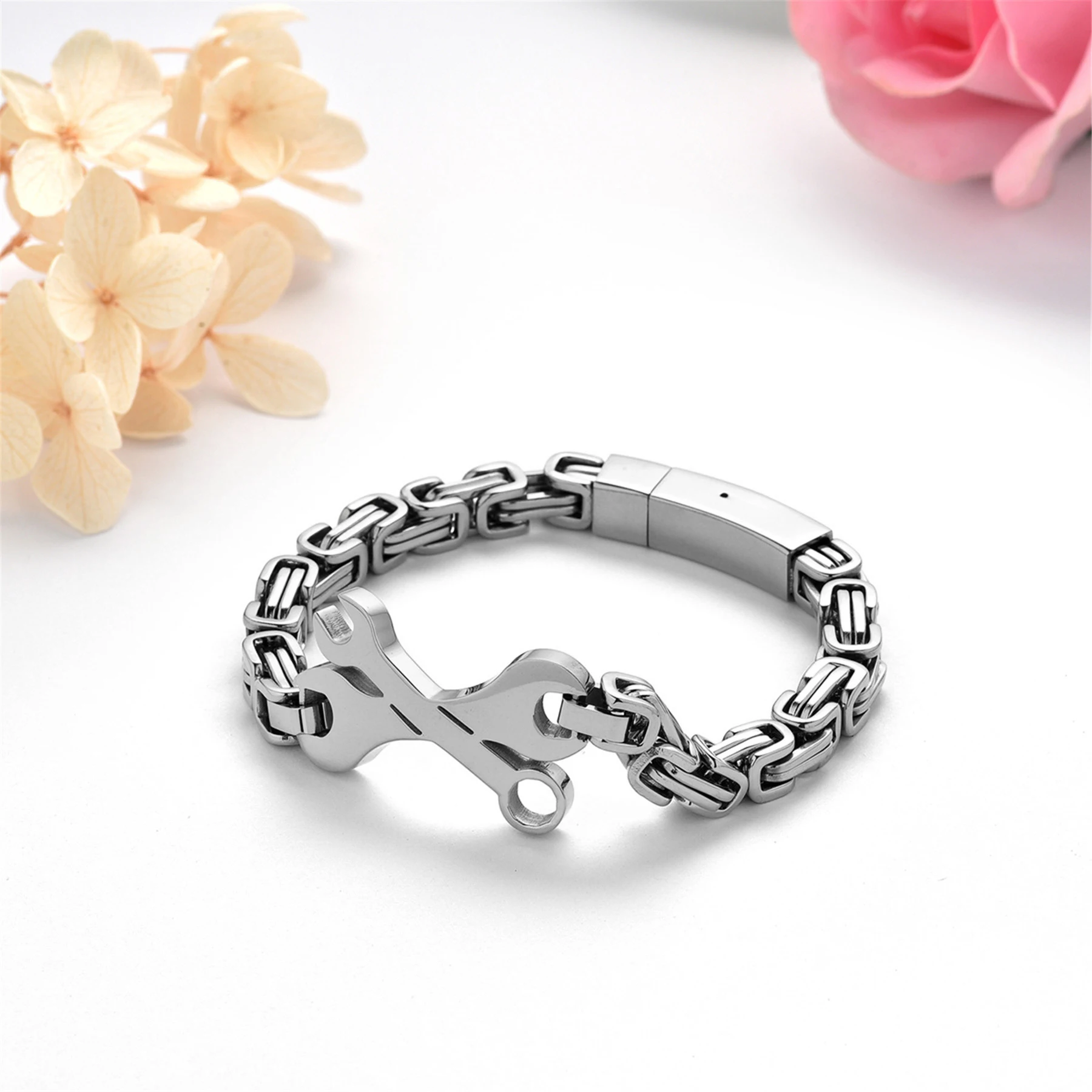 BONISKISS Creative Spanner Wrench Charm Bracelet Men Stainless Steel Gold Silver Color 2020 Jewelry Accessories Dropshipping