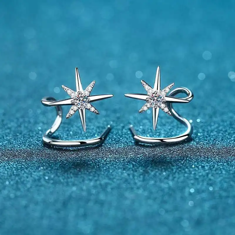 

Trendy S925 Sterling Silver 0.28Ct Moissanite Stars Earrings for Women Fine Jewelry Platinum Plated Stud Earrings Birthday Gift