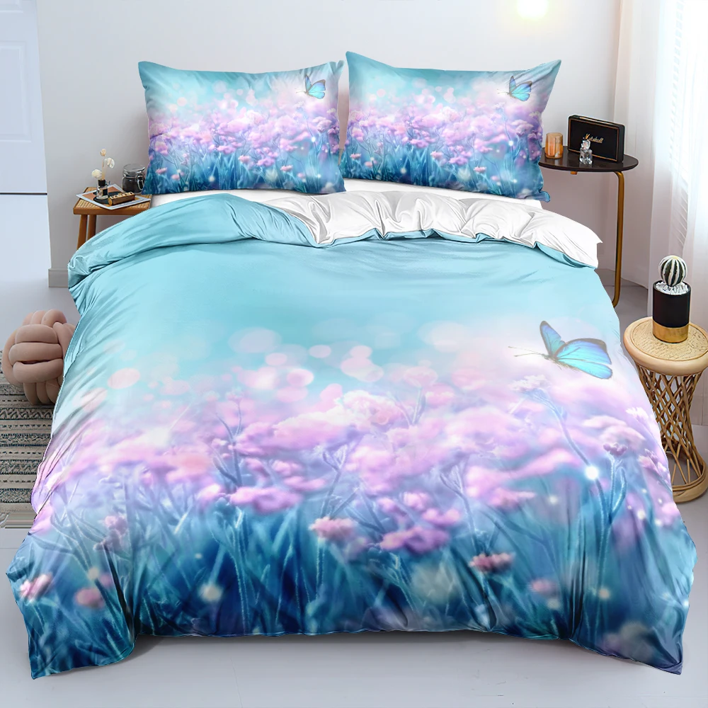 3D Blue Duvet Cover Sets Bedding Set Comforter Covers Pillow Covers Full Twin Single Double Size Flower Custom Bedding Sets