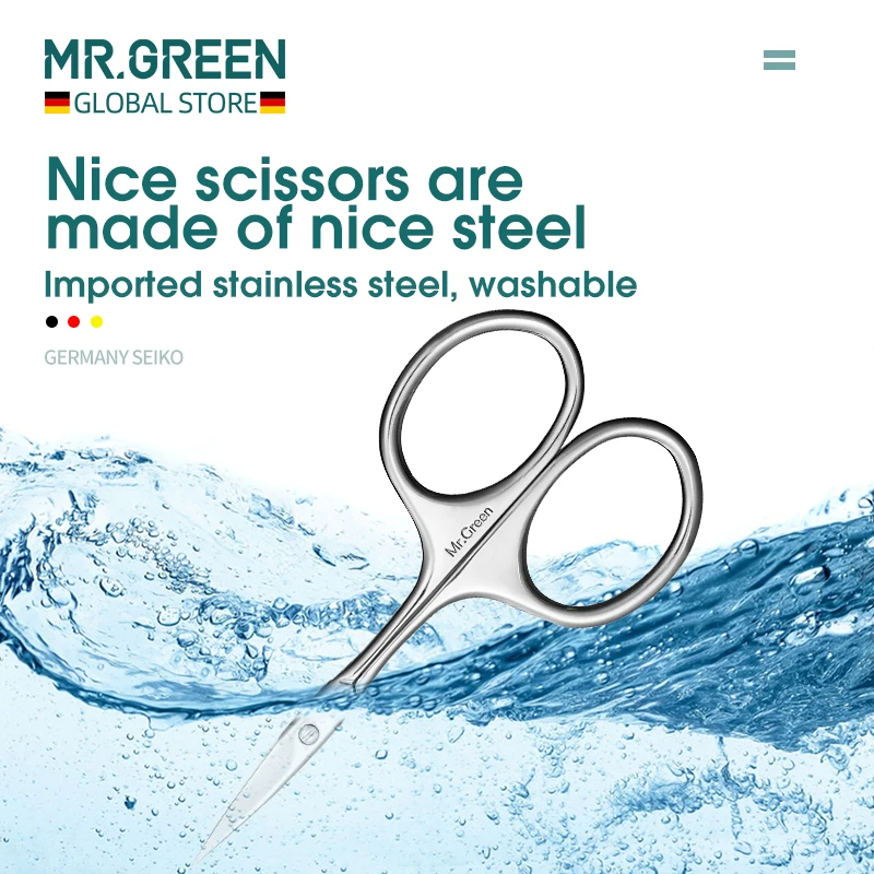 MR.GREEN Stainless Steel Makeup Scissor Eyebrow Eyelashes Nose Hair Trim Scissor Sharp Ponit Curve Tip Small Eyebrow Scissor