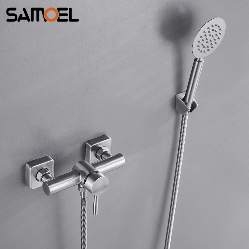 Free Shipping Stainless Steel Economic Bath Shower Faucet Set Wall-mounted Dual-hole Single-handle Shower Mixer Water Tap S1074