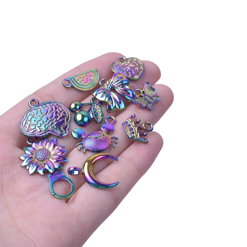 50pcs Mixed Rainbow Charms For Jewelry Making Supplies Animal Moon Pentagram Pendants Women Men Accessories DIY Alloy Materials