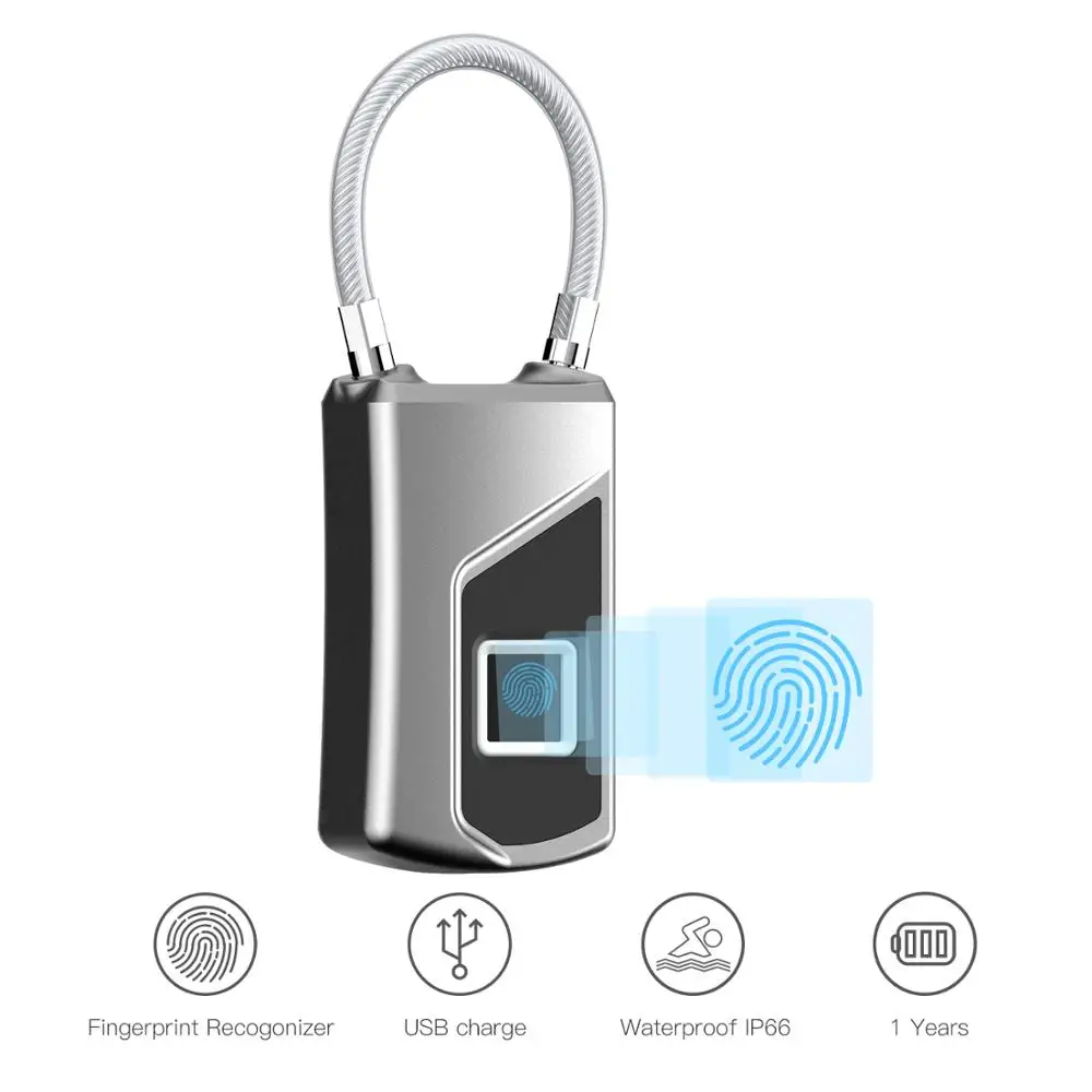 

Rechargeable IP66 Waterproof Keyless Smart Fingerprint Lock Anti-Theft Security Door Luggage Case Padlock