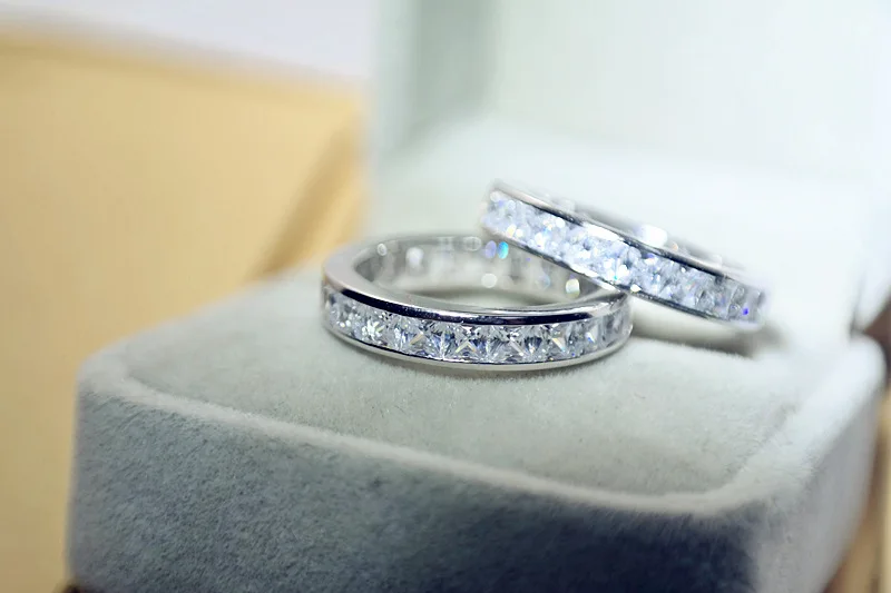 خاتم خطوبة فاخر من الفضة الإسترليني عيار 925 مرصع بأحجار الراين المربعة للنساء ، خاتم زواج الخطوبة