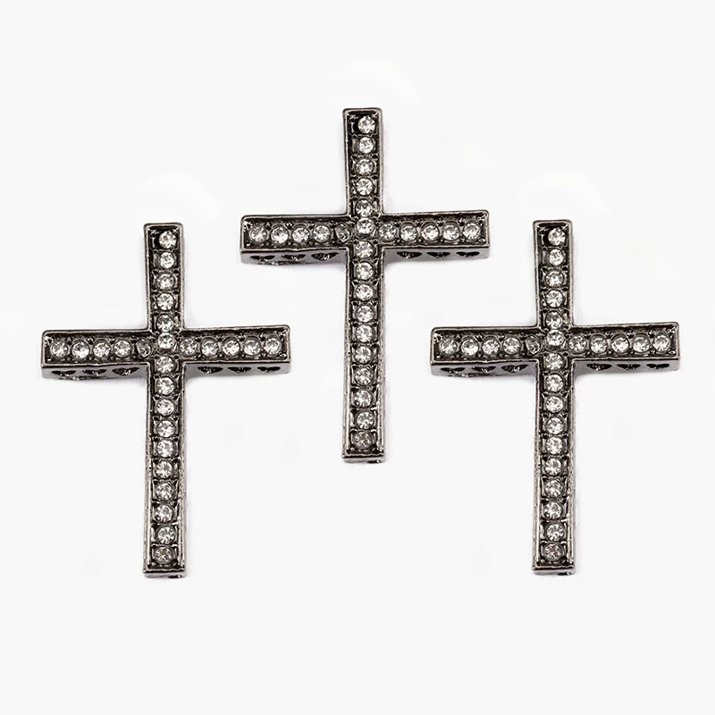 5pcs/bag Wholesale Gold/Rhodium/Gunmetal Color Rhinestone Sideway Cross Bracelet Charm Pendant for Jewelry Making AccessoryF293