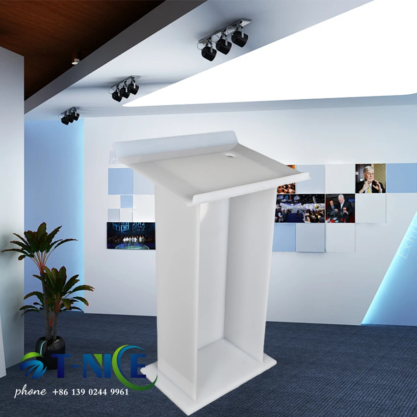 Speake Platform Conference Podium Blue And White Splicing Acrylic Rostrum Speech For Conference Activities Commercial Furniture